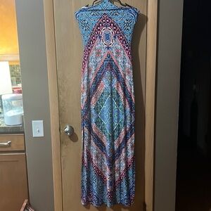 Sexy Sievergate Blue Green Print Stretch Long Halter Maxi dress S​​​